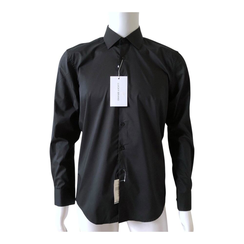 Lucky Brand Dress Shirt Mens M Slim Black Stretch Wrinkle Free NWT Long Sleeve